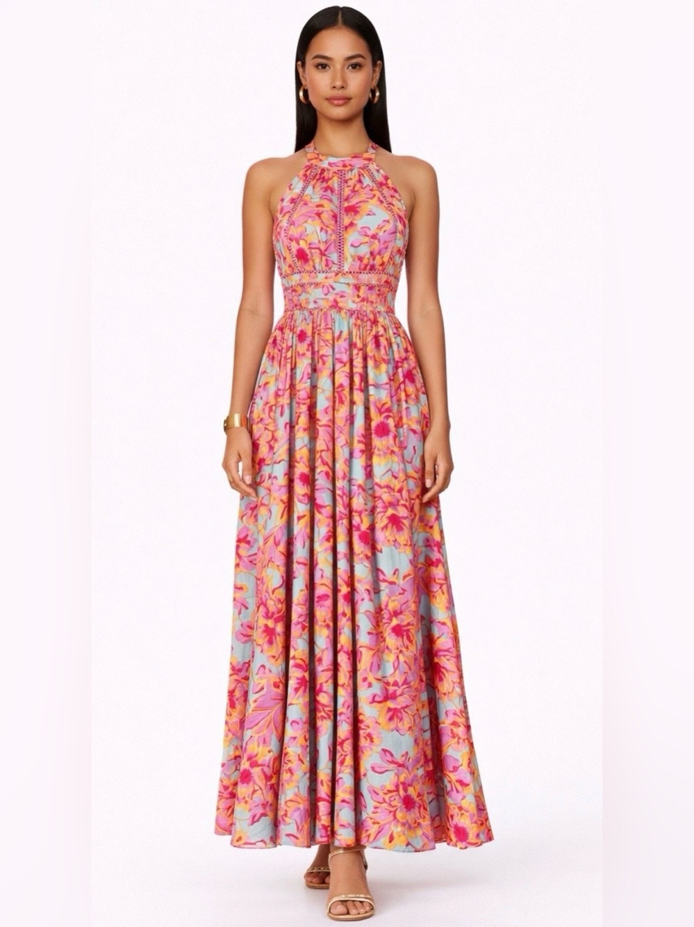 Abel The Label Maxi Dress Size M Colorful Tropical Resort Wear Vacation Bohemian
